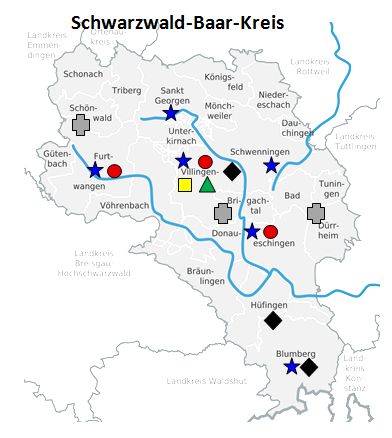 Schwarzwald-Baar-Kreis Karte aller sbbz