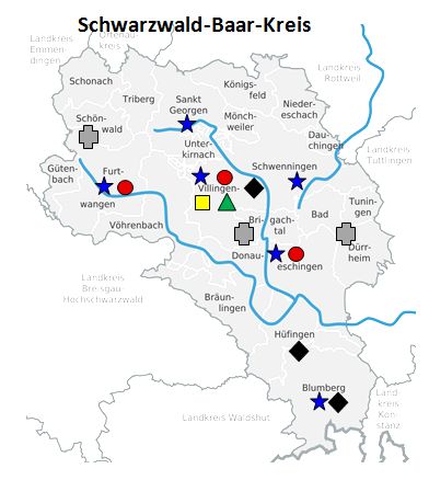 Schwarzwald-Baar-Kreis Karte aller Sbbz